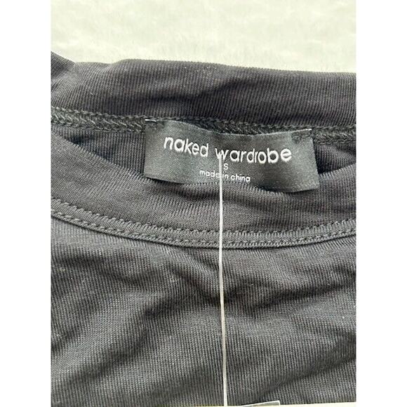 NWT Naked Wardrobe Cropped Top Crew Neck Short Sleeve Pullover Stretch Black S - Picture 4 of 8